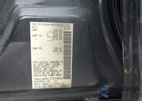 2015 Nissan Altima 2.5 Sv z USA, uszkodzony, nr VIN 1N4AL3AP8FC237860